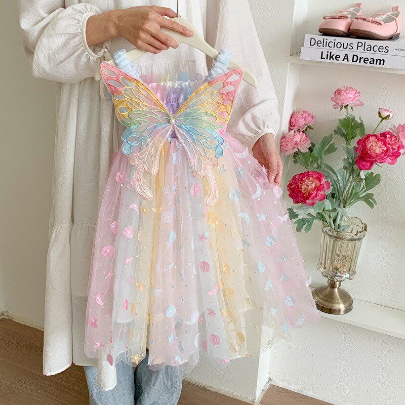 Summer Dress for Girls Kids Butterfly Princess Gown Rainbow图片