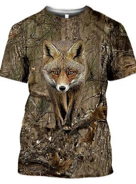 Camouflage Hunting Animal Rabbit Mens Summer Casual Oversiz