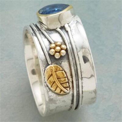 Vintage Womens Ring Bohemian Exaggerated Ring Blue Stone An