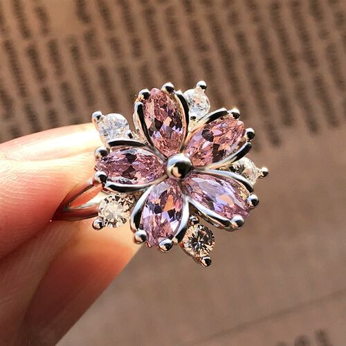 Cute Female Pink Crystal Stone Ring Charm upscale Thin Weddi