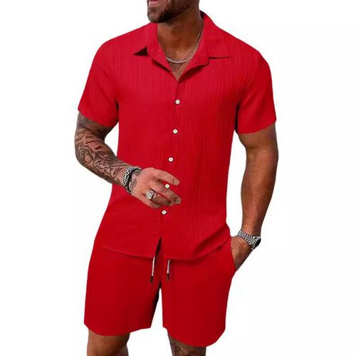 2025 Mens Shirt Casual Loose Short Sleeve Shorts Beach Suit