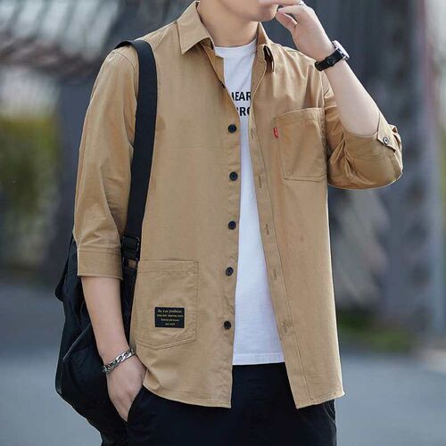 Spring and Summer New Mens Short-sleeved Seven-sleeved Shir