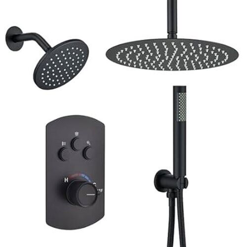 MONDAWE 12 Inch Ceiling Mounted Shower System in Matte Bl
