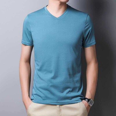 Breathable Summer New Soli Color V-neck Thin Short-sleeve T-