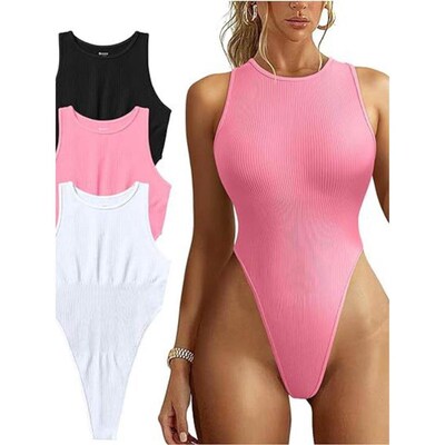 Ribbed sleeveless neck hanging jumpsuit 罗纹无袖挂脖连体衣女