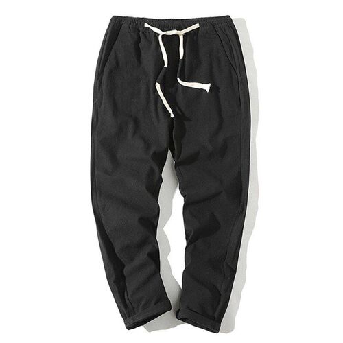 Mens Casual Pants Cotton Linen Elastic Waist Large Size Nine