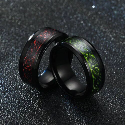 Domineering Man Ring Red Green Carbon Fiber Black Dragon Inl