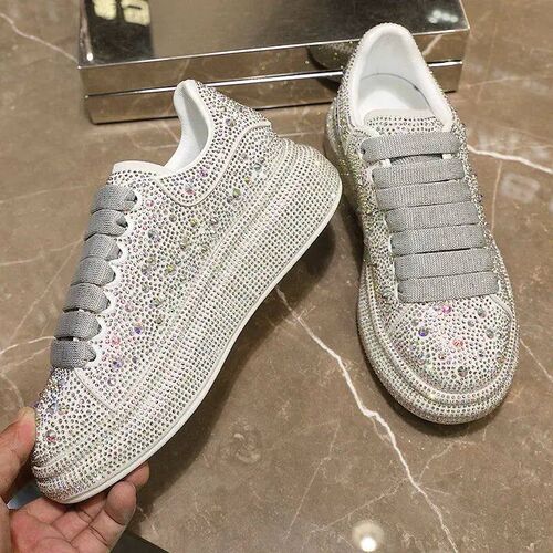 New 2023 Autumn Women Platform Shoes crystal Thick-soled Whi