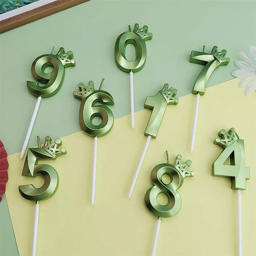 Green Crown Digital Candle 0-9 Happy Birthday Cake Prince Ca