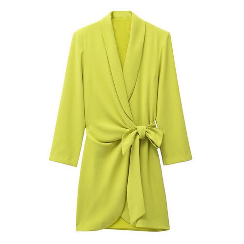 2022 Women Fashion Front Bow Tied Pleated Wrap Mini Dress Vi