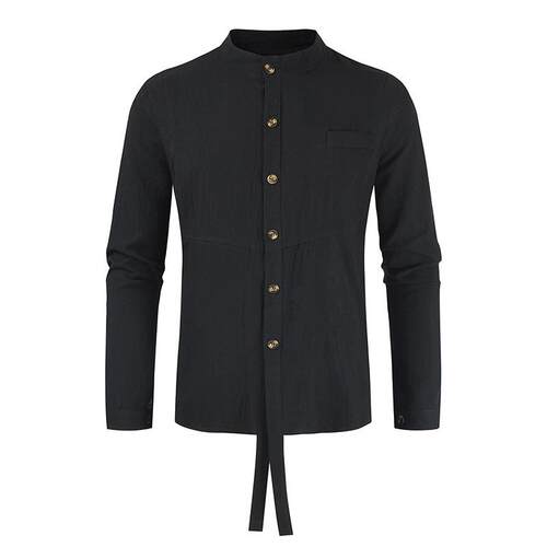 Spring/Summer Cotton Linen Collar Mens Casual Loose Long Sl