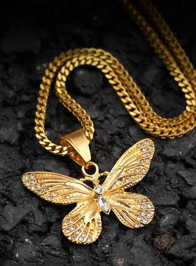 Hip-hop stainless steel rhinestone butterfly pattern pendant
