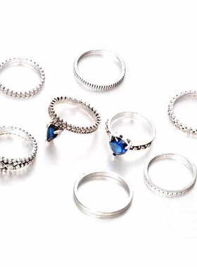 。Ring Vintage joint ring clip peach heart Blue Zircon 8-pie