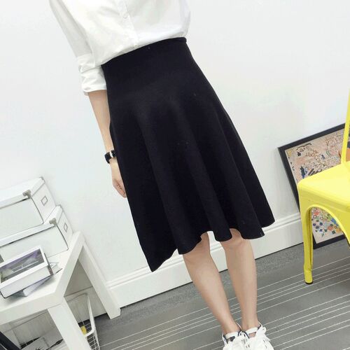 New Autumn Winter Knitted Skirt Women Midi High Waist A Line
