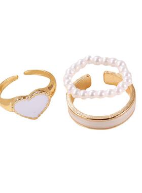 3Pcs/set Enamel Heart Rings Korean Fashion Pearl Ring For Wo