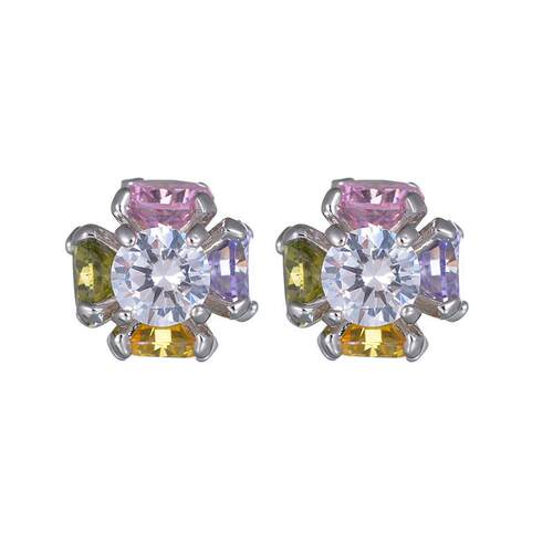 Qingxing Flower Ball Colorful AAA Grade Zircon Inlaid Stud E
