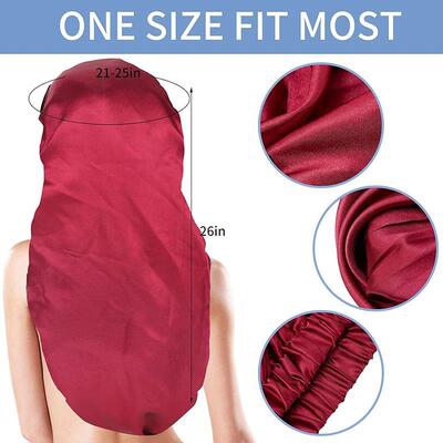 New Women Long Satin Bonnet Large Sleep Cap With Button Brai