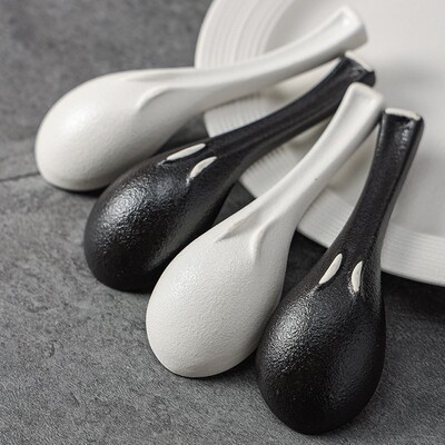 Black and white minimalist frosted ceramic spoon