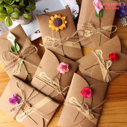 5pcs Mini Envelope Vintage DIY Kraft Paper Invitation Greeti