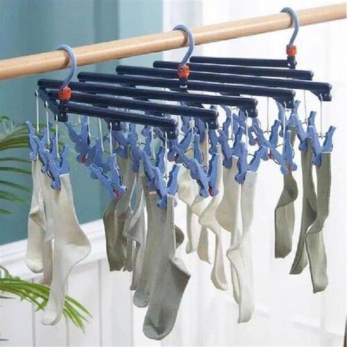 Foldable Clothes Drying Hanger With Underwear Clips