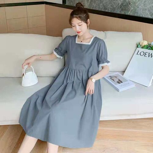 Maternity New Summer Dress Square Collar Loose Slimming Plat
