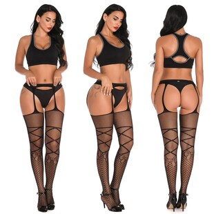 Women Fishnet Sexy Body Stockings Garter Belt Lace Hollow El