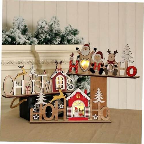 Wooden Christmas Ornaments Light Merry Christmas Decor for