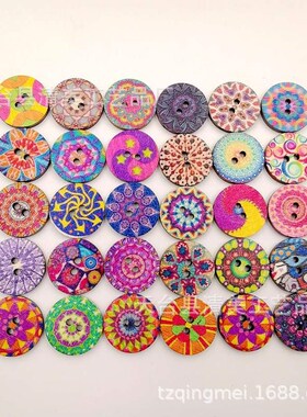 1.5/2/2.5cm printed round buttons, retro printed round wood