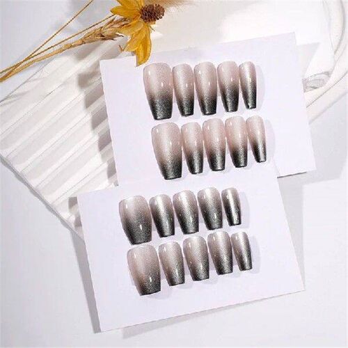 30Pcs Fake Nails French Style Gradient Cat Eyes Press On