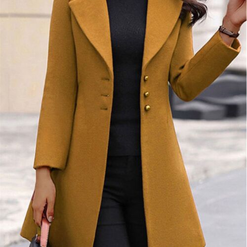 2023 Autumn Winter New Woolen Long Sleeve  Solid Coat Women