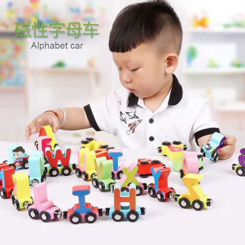 Wooden 27 magnetic digital alphabet small train childrens e