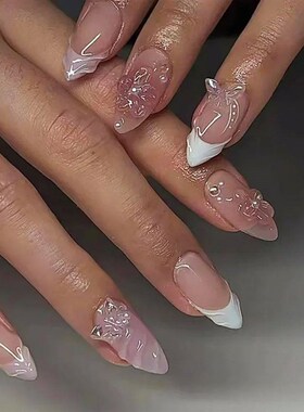 24pcs Press on Fake Nails Set Almond Wearable Simple French