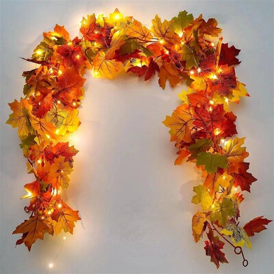 200CM Autumn Artificial Maple Leaf Wreath Fake Leaf Plant Vi