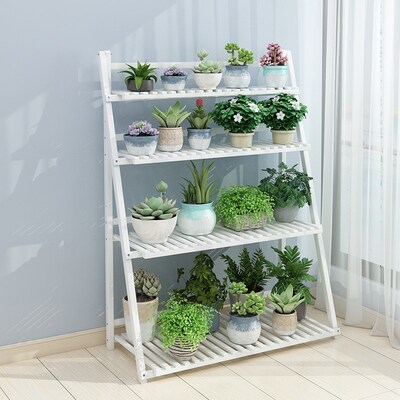 Flower shelf balcony decor wood small plant pot indoor rack