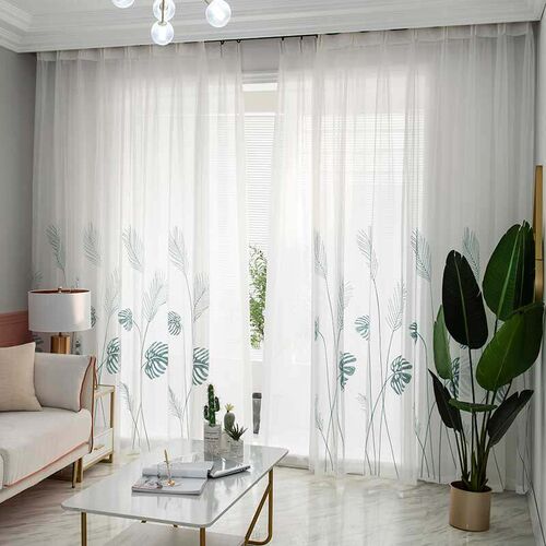 Leaf Embroidered Tulle Curtains for Bedroom The Livingroom W