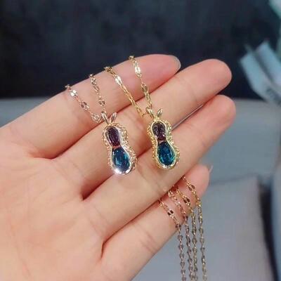 New blue crystal zircon exotic peanut titanium steel necklac