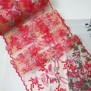 2Yards 23cm Wide Bilateral Colorful Floral Embroidery Lace T