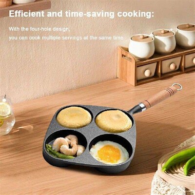 4-Cup Cast Iron Egg Frying Pan with Handle Crepe Pan Non
