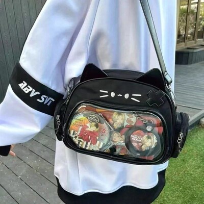 Y2K Korean Cute Cat Ita Bag Japan Kawaii PU Crossbody Bag Gi