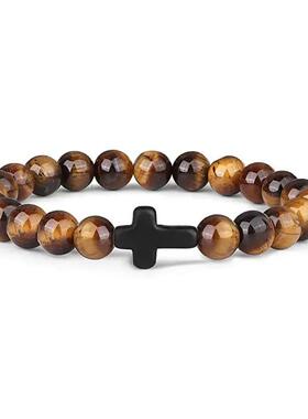 Prayer Men Natural Stone Wood Beads Rosary Hematite Cross