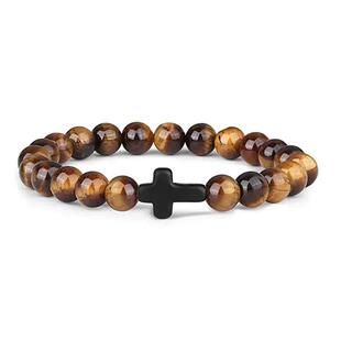 Prayer Men Natural Stone Wood Beads Rosary Hematite Cross