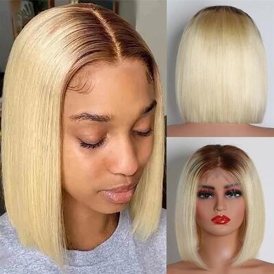 Omber Honey Blonde Short Bob Wig 180% Density T4/613 Straigh