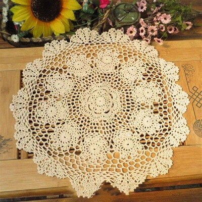 Handmade Crochet Flower Placemat, Retro Design Round Table