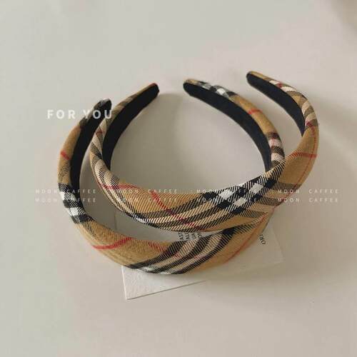 Classic retro plaid sponge headband French temperament wild