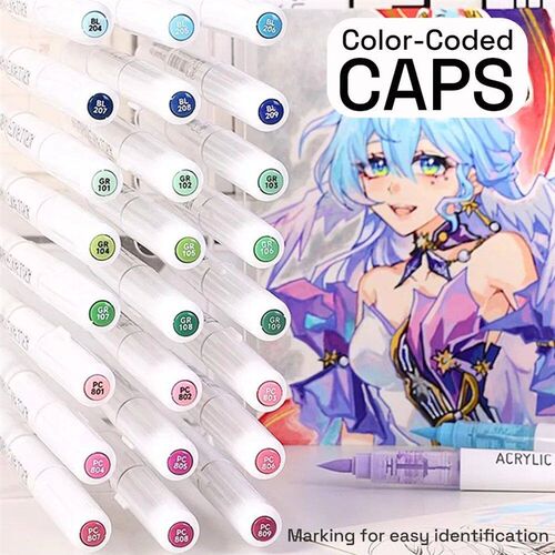 Automatic Ink Control Acrylic Paint Markers, 9 pcs Brush Tip