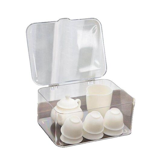 Dust-proof transparent tea set storage box with lid, suitabl