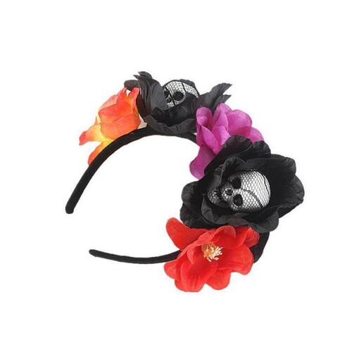 Halloween Horror Skull Lace Headband Artificial Flower wreat