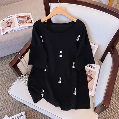 Large Size Womens Clothing Ice Silk Knitted Top For Chubby