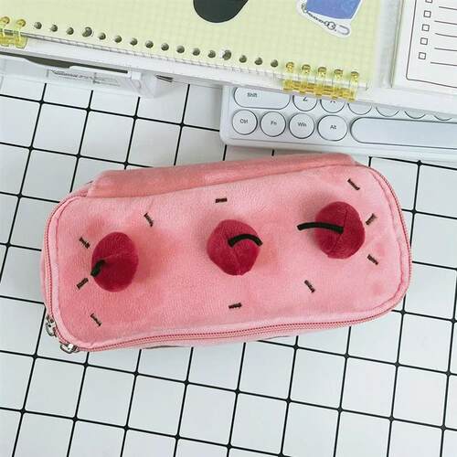 Cute Pencil Bag Plush Cherry Cake Pencil Case Large Capacity