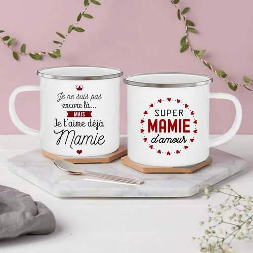 Super Mamie I Love You Printed Enamel Mug Drink Milk Coffee